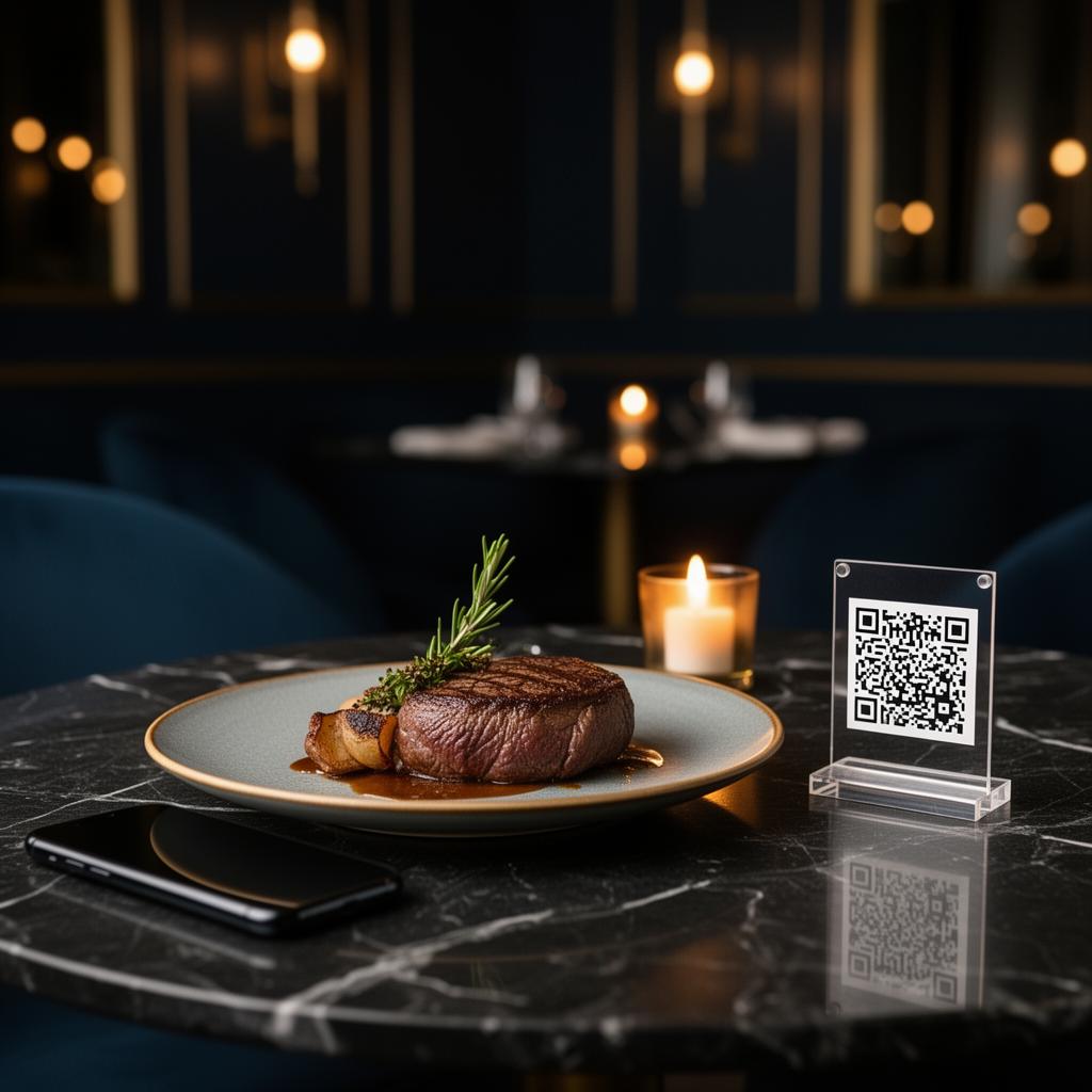 Restaurant table and hotel room QR menu experience with smartphone